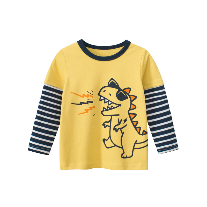 27 niños ropa infantil transfronteriza otoño nuevo 2023 camiseta de manga larga para niños entrega de una sola pieza de dinosaurio falso de dos piezas para hombres