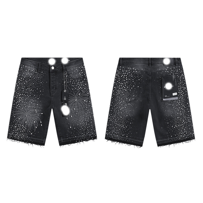 Marca de moda transfronteriza JB purple verano rectas vaqueros lavados de agua para hacer viejos agujeros vaqueros de hombre pantalones cortos de caño purple