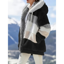 N 77498 Fuzzy patchwork hooded coat ë�qƴ���Bñ���ךW��