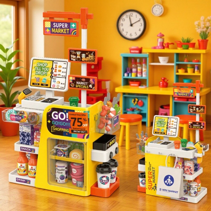 Simulación transfronteriza caja registradora del supermercado infantil tarjeta de escaneo de mesa de compras cafetera de agua juguetes de mesa de supermercado casera