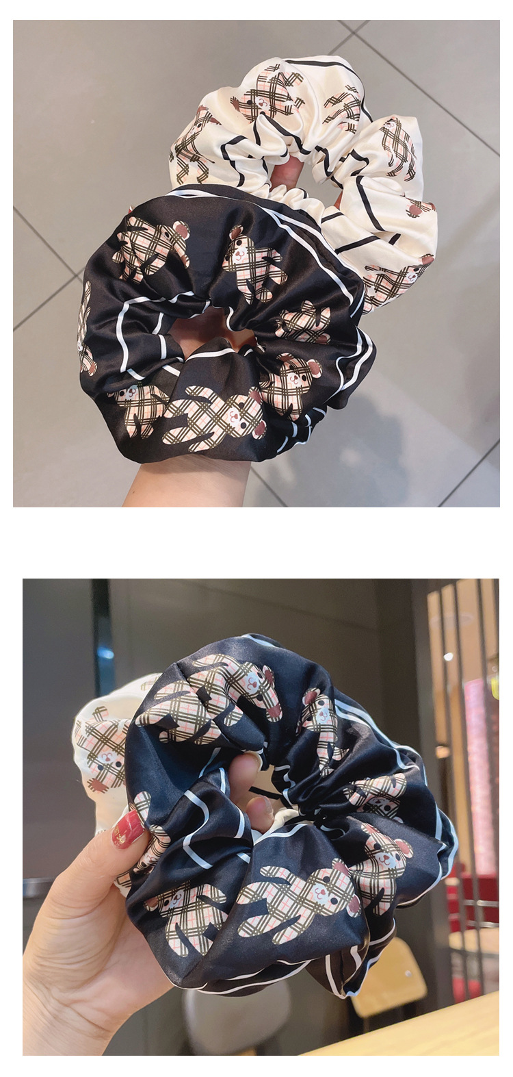 Fashion Contrast Color Bear Printing Hair Scrunchies display picture 3