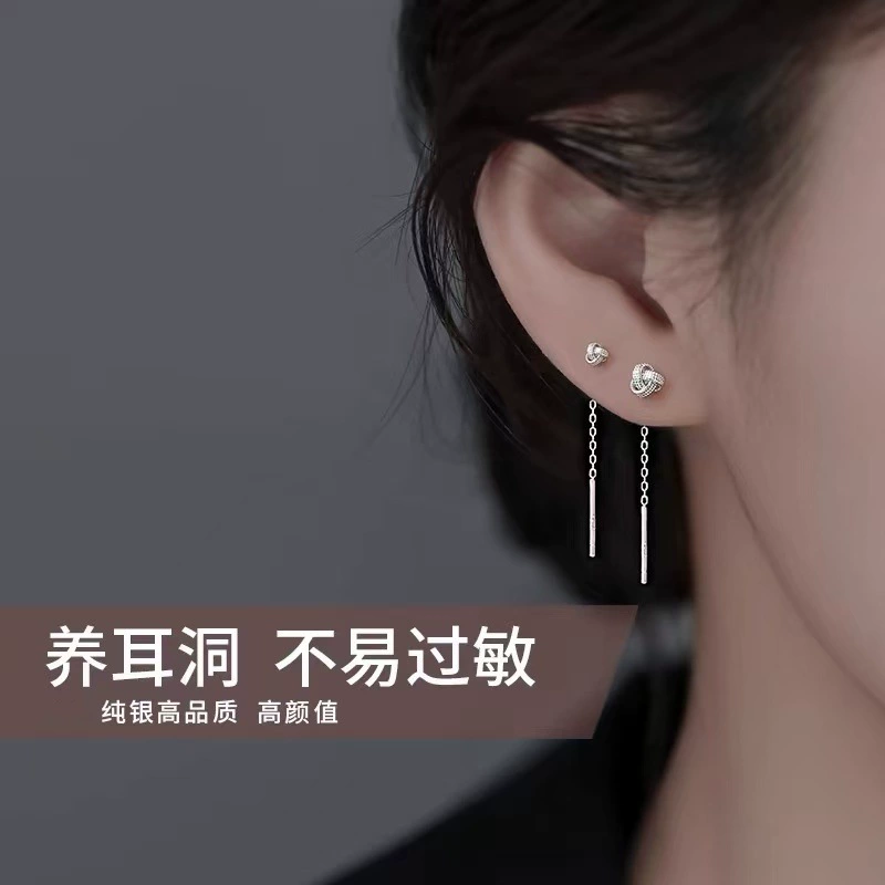 Серебряная игла, серьги, образец серебра 925, стиль светлая роскошь