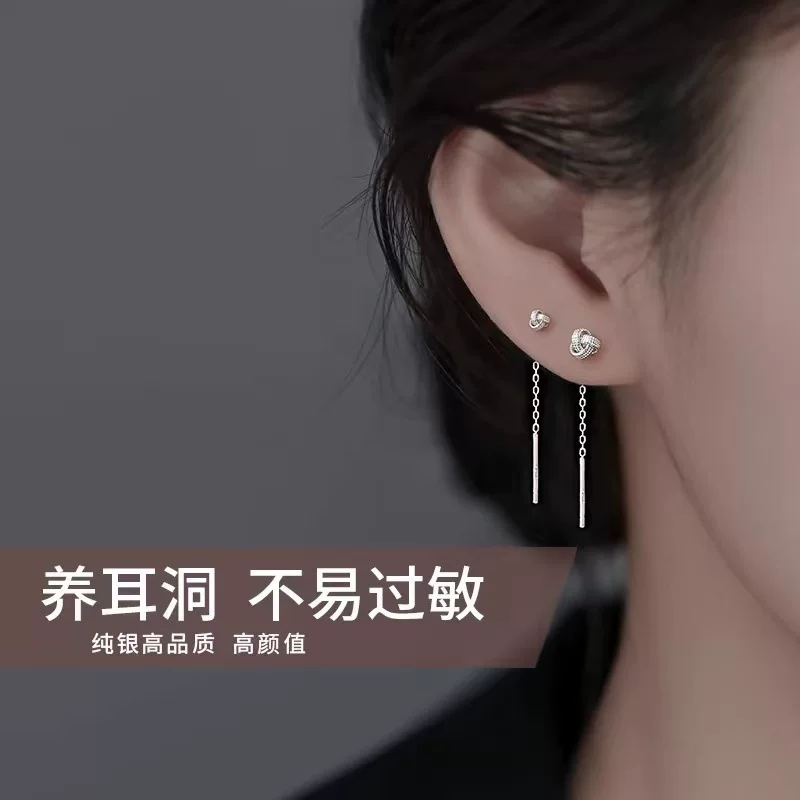Серебряная игла, серьги, образец серебра 925, стиль светлая роскошь