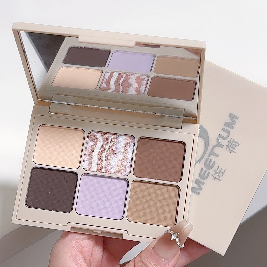 Sombra de ojos de seis colores de roca de arena rota de celebridades de Internet, crema de taro de baja saturación, leche de avena, maquillaje de ojos de café, precio de estudiante