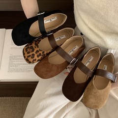 2025秋季新款玛丽珍鞋女舒适豹纹软皮百搭软底复古一字带浅口单鞋