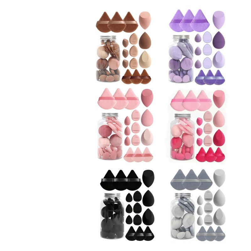 15 piezas transfronterizas botella de belleza huevo de maquillaje super suave esponja polvo de maquillaje de doble uso fino no comer polvo