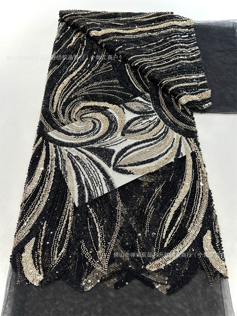 Tejido de cuentas de tubo de cuentas de sequinado tejido bordado alto estilo europeo, americano, francés vestido de cena de baile vestido de boda tejido
