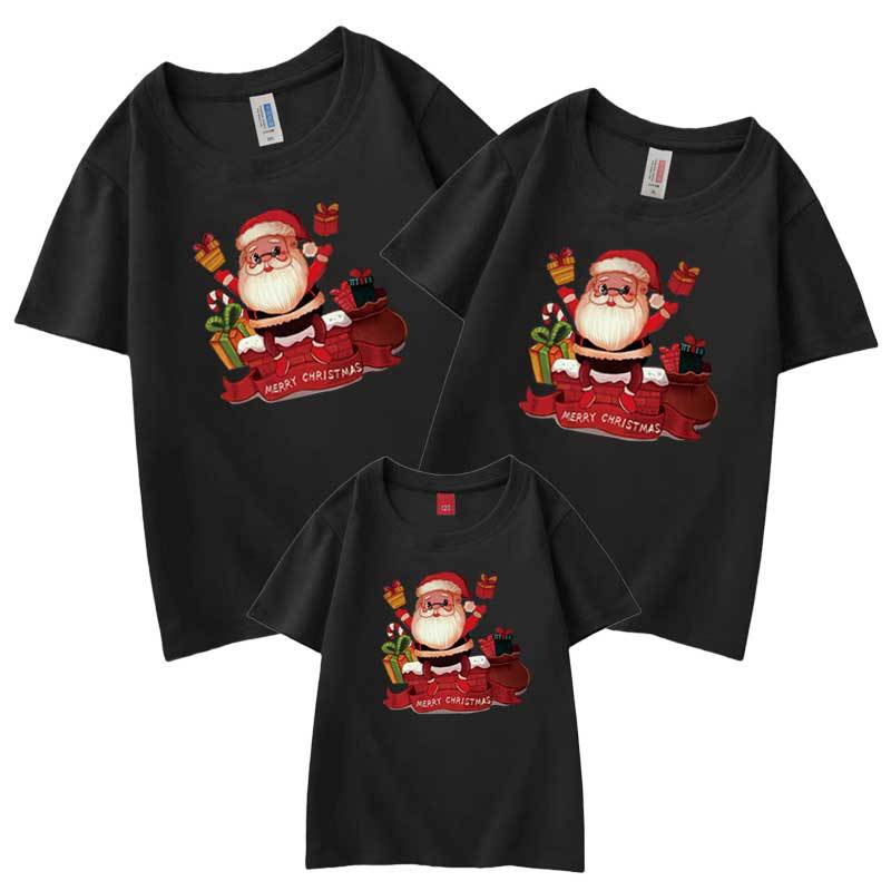 Nuevo tres madre-niño manga corta Camiseta Santa Claus regalo Ropa de padres e hijos de Navidad europea y americana de comercio electrónico transfronterizo