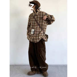 日系男装秋冬重磅加厚保暖复古格子纹厚衬衫男女磨毛休闲情侣衬衣