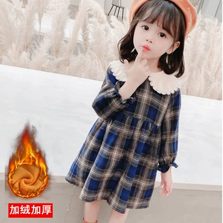 现货亏本卖女童长袖连衣裙童装加绒加厚裙子女孩格子学院裙