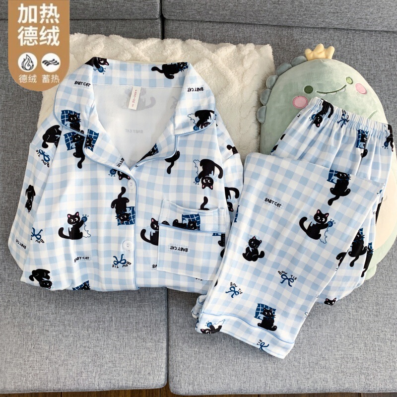 2025 Autumn and Winter New Casual German Velvet Lapel Cardigan Warm Heated Pajamas Home Wear Girly Style