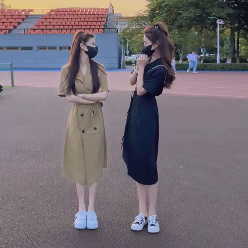 Официальное изображение нового летнего стиля, длинная юбка в стиле королевской сестры интернет-знаменитостей, элитный текстурный костюм с лацканами, платье для женщин