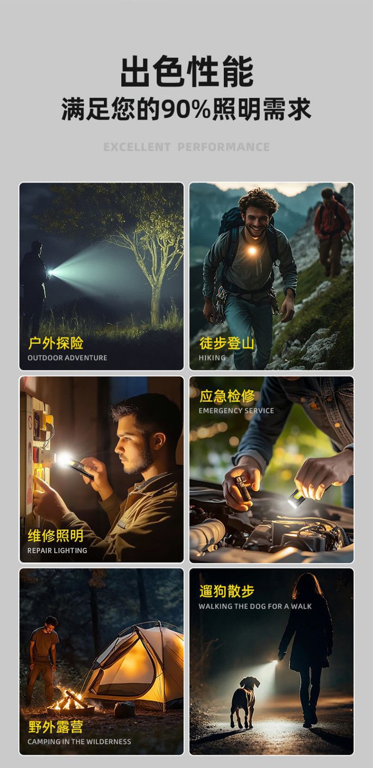 High-brightness rechargeable flashlight with long battery life, lithium battery, outdoor zoomable long-range torch, compact, portable, multifunctional, and durable