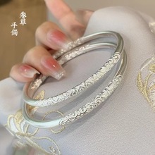 白铜镀足银9999卷草纹描金手镯女时尚简约古法实心手环镯子送女友