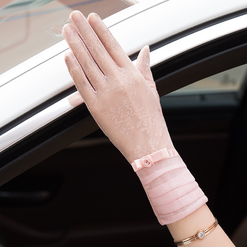 Guantes de protección solar de primavera y verano encaje ligero transpirable pantalla táctil guantes de las mujeres conducción transpirable al aire libre protección solar guantes de montar guantes