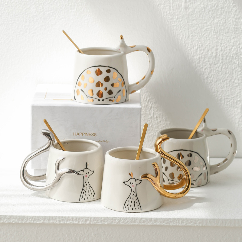 [Deer Dream] Creative Fawn Ceramic Crafts Couple Mug Gift Set Business Gift Set