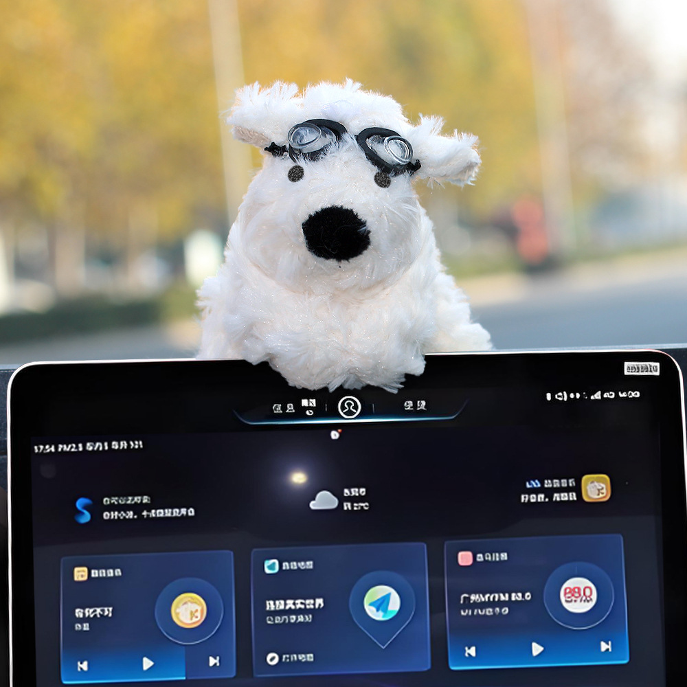 Decoración de la pantalla del coche de West Highland, cachorro garabateado, bloqueo de coche, decoración de la pantalla de control central, accesorios de coche, felpa linda