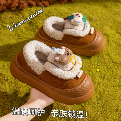 新款包跟棉拖鞋女冬季外穿雪地靴加绒加厚保暖月子棉鞋女可爱鞋花