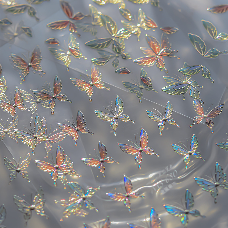 Nuevos pegatinas de manicuras de gelatina no se pierdan en cooperación con pequeños libros rojos explosivos en pegatinas de uñas de mariposa de color