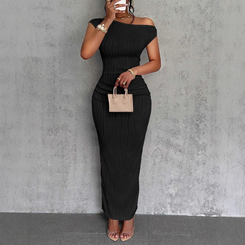 2026 Spring/Summer Amazon Independent Store New Cross-Border Cute Fashion Water Ripple One-Shoulder Dress in Stock