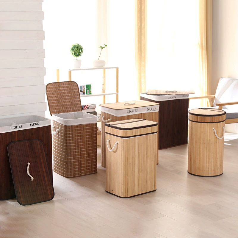 Foldable laundry basket, bamboo storage box 40×30×60 cm, large collapsible hamper