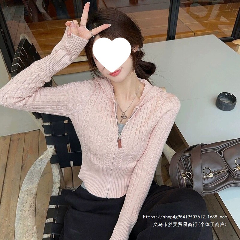 Elegant top, sweater with zipper, outerwear for women, autumn and winter, slimming for petite figures, base shirt, inner layer, knitted cardigan