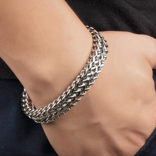 Duoduo Explosive Titanium Steel Stainless Steel Men's Thick Bracelet Simple Bracelet Decorative Thick Double Layer Snake Bone Bracelet