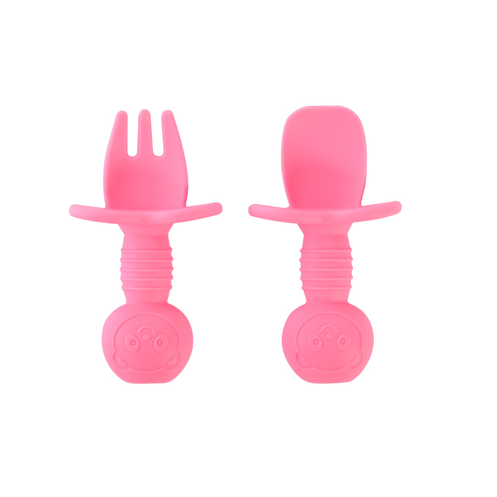 Juego de cuchara de tenedor de oso para niños entrenamiento de alimentación para bebés Cuchara de lamer de silicona Cuchara de tenedor de silicona Cuchara de vajilla complementaria para bebés