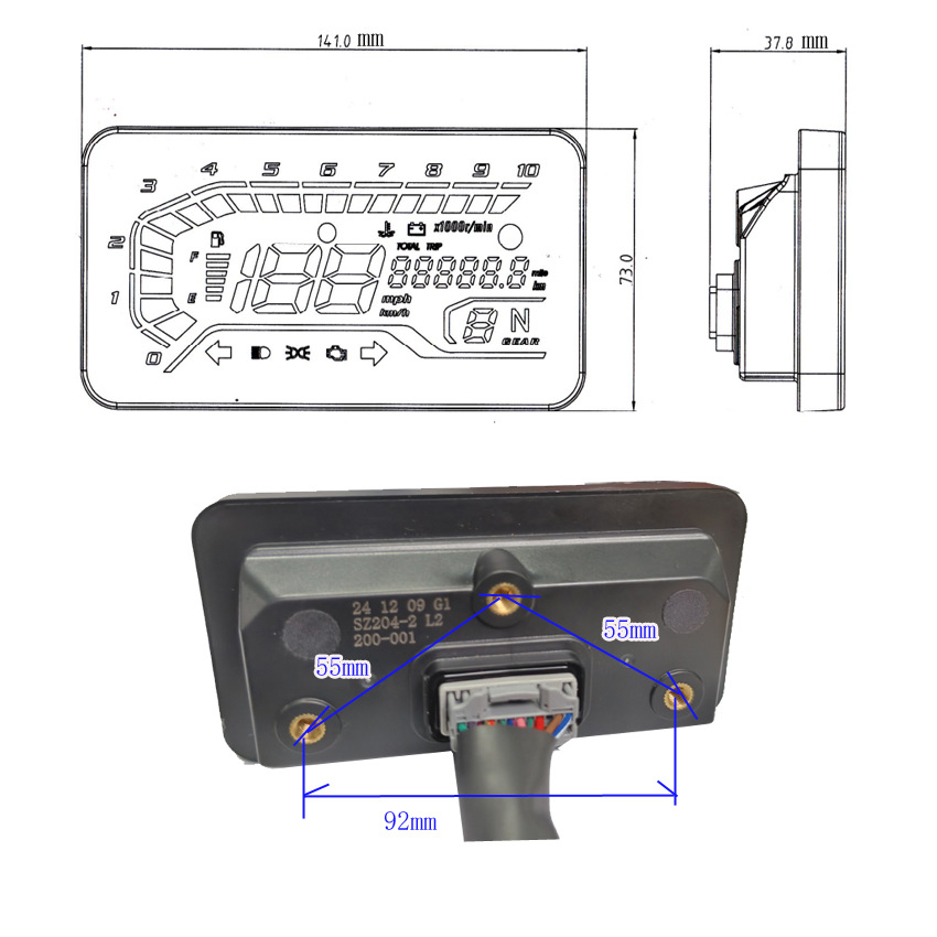 Ak125 Flat-Panel Motorcycle Digital Instrument Assembly Touch Control Automatic Brightness Adjustment Code Meter Assembly