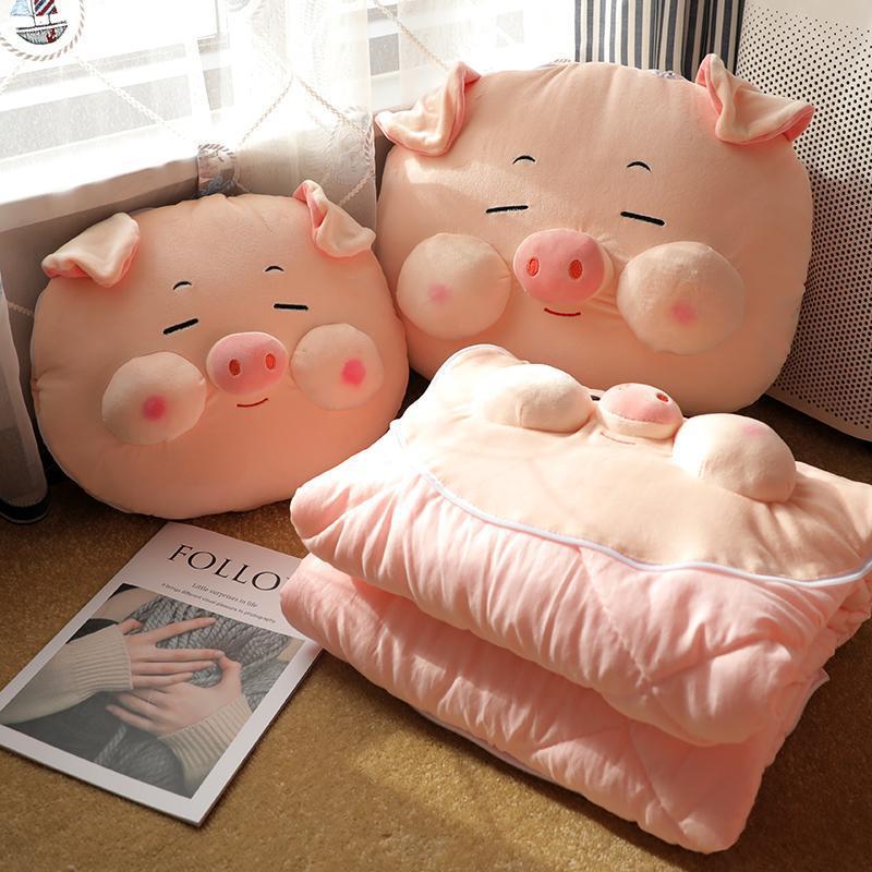 Cute cerdo almohada colcha almohada de doble propósito almohada de oficina siesta almohada aire acondicionado manta 2 en 1 vehículo grueso