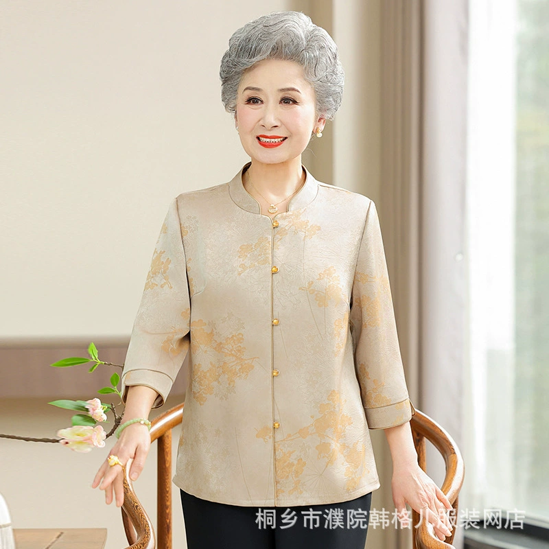 Пожилые люди рубашки мама летний костюм бабушки летний новый девятиувочный рукав топ 60-летняя старушка одежда