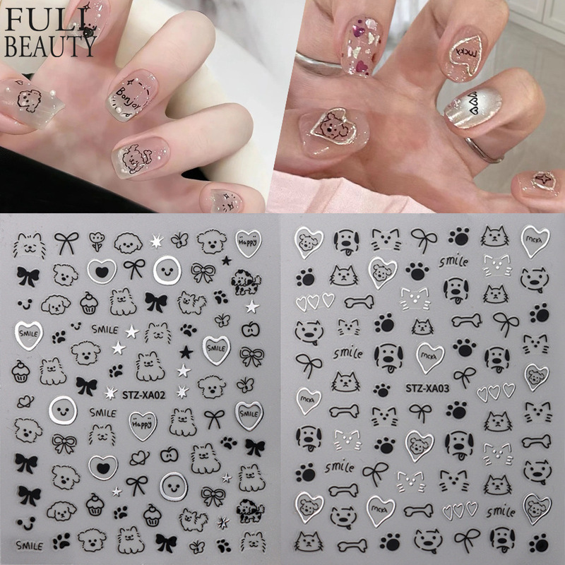 Cross-border New Nail Art Stickers Ins Imitation Hand-painted Cute Smiling Puppy Kitten Love Cartoon Adhesive Nail Stickers Cross-border New Nail Art Stickers Ins Imitation Hand-painted Cute Smiling Puppy Kitten Love Cartoon Adhesive Nail Stickers