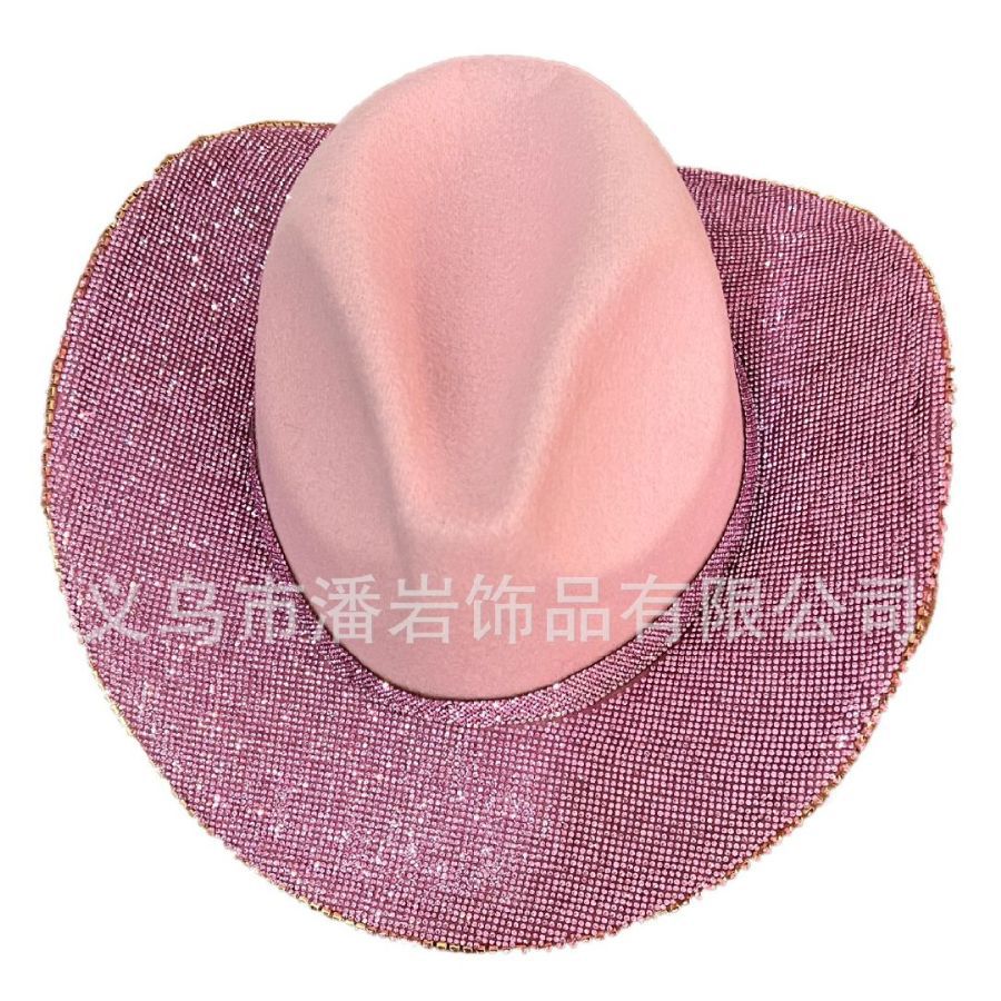 Sombreros de estilo europeo y americano para comercio exterior, sombreros de vaquero occidentales, sombreros de jazz para hombres y mujeres con pedrería, sombreros de fieltro de lana con ala ancha