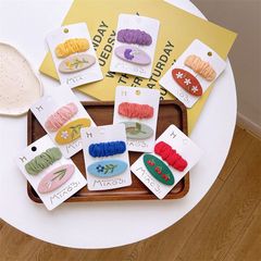 Children's fabric candy color oval embroidered hair clip Korean style side fold fringe hair clip for girls BB hair clip summer