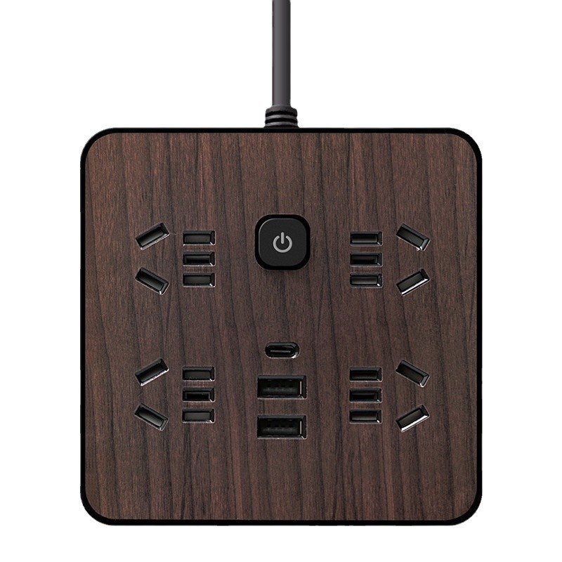 Fabricante de madera enchufe panel de escritorio multifuncional hogar enchufe de carga USB con cable enchufe de seguridad USB