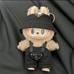 第一世代、第二世代、第三世代ラブブ服ラブブ座りパーティー17cm黒フィッシャーマンハットオーバーオールベビー服ビッグブランド