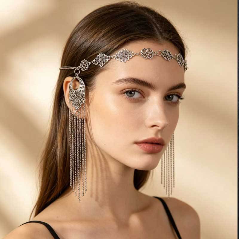 Exotic style girl, western region princess, Halloween tassel hair accessory, exotic bohemian style headpiece and forehead ornament