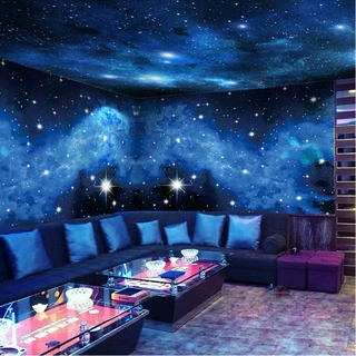 3D立体ktv墙纸闪光天花板吊顶墙布酒吧夜场包厢房背景墙星空壁画