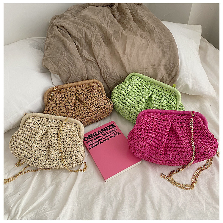 409g Weight Polyester Lining Material Women's Small Straw Solid Color Elegant Lock Clasp Crossbody Bag