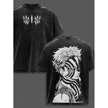 Men's Cartoon T-Shirt Retro Beige Washed Cotton Shor�羳�W�a