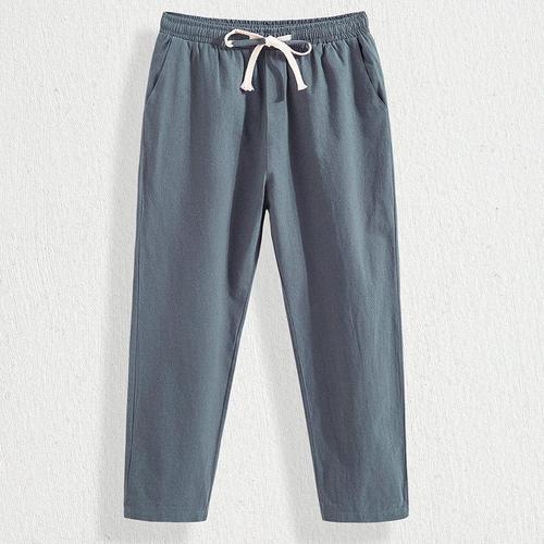 Linen Men's Loose Cotton-Linen Long Pants Thin Men's Casual Pants Summer Linen Pants Trendy Retro Straight Leg Large Size