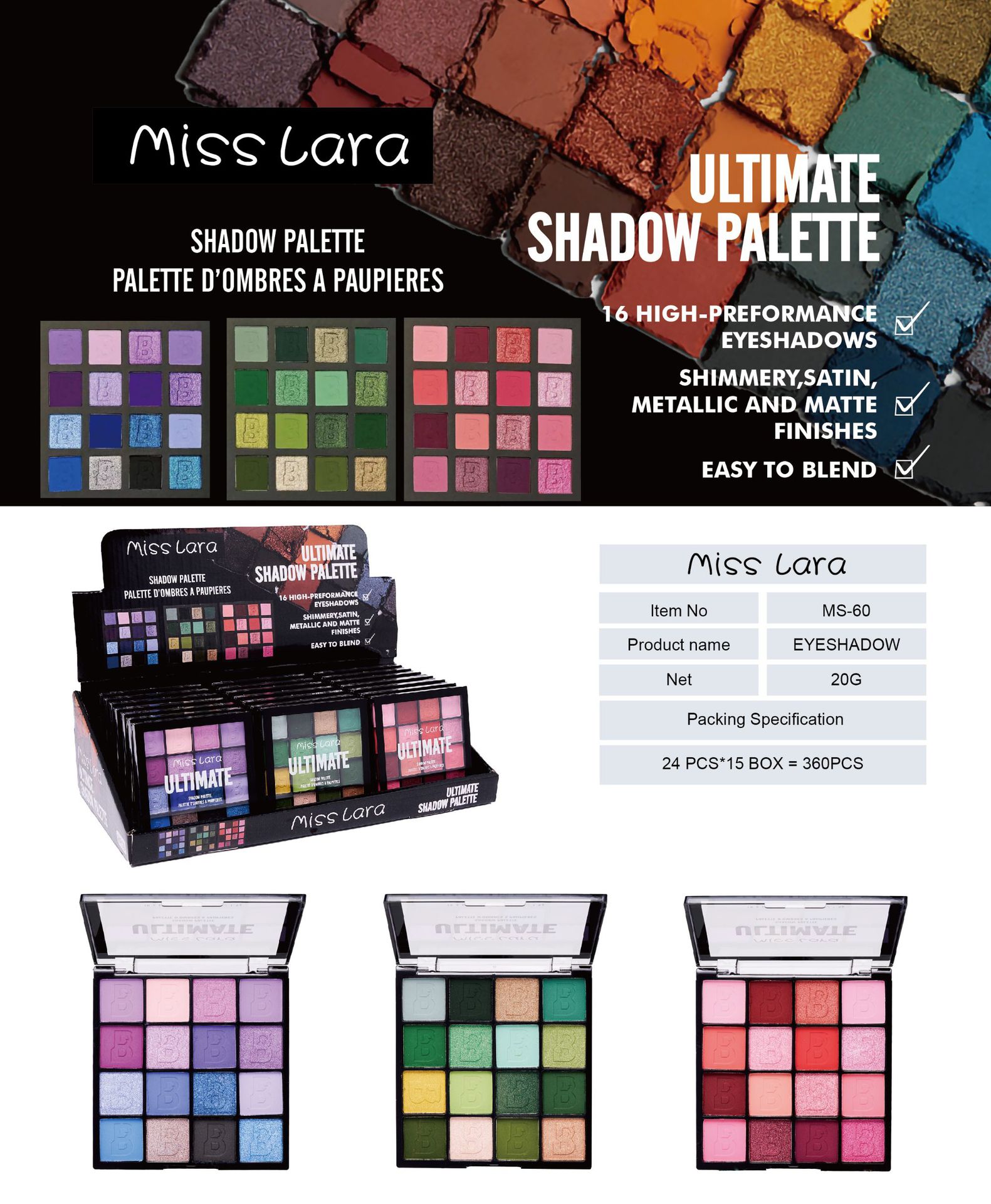 Misslara's 16-color, matte and pearlescent eyeshadow palette, candy-colored Tiktok cross-border makeup details Picture
