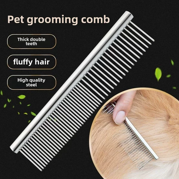 Pet Cat and Dog Stainless Steel Comb, Medium and Small Sizes, Straight Comb, Steel Comb, Silver, Double-Sided Comb for Smoothing Fur