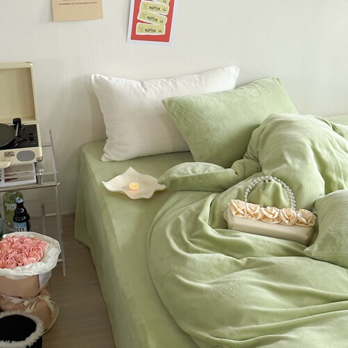 New Ins Blogger Style Solid Color A-Grade 200g Milk Fleece Four-Piece Set Autumn/Winter Warmth Winter Bed Sheet Set