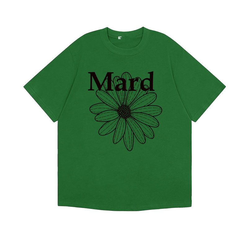 韓国マルディトレンディな半袖フラワープリントゴールドハイシルバー夏ラウンドネック純綿ルーズTシャツトップトレンディ|undefined
