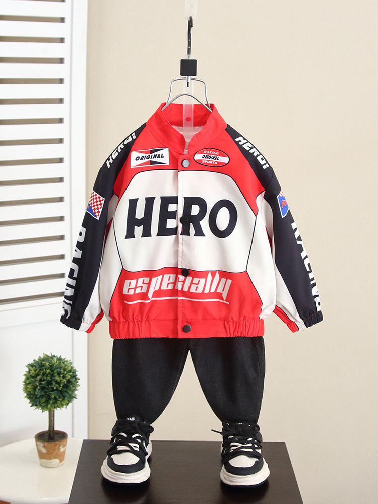 5956 Chaqueta de traje de motocicleta guapo de moda para niños 2025 otoño nueva ropa para niños primavera y otoño chaqueta de calle frita para bebés