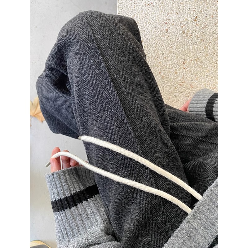 Pantalones de piernas anchas de lana blanca de arroz para mujeres otoño y invierno 2024 cintura alta casual pantalones rectos y estrechos pantalones de traje de herringbone