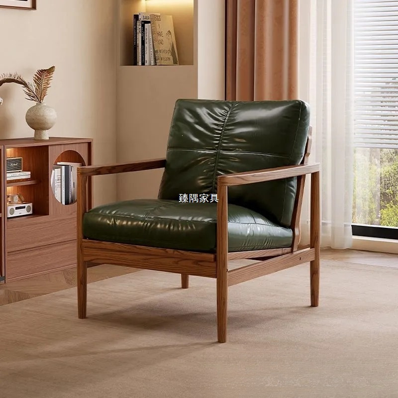 Silla de madera sólida sofá silla casera sala de estar casual sillón retrógrado sillón individual balcón sofá perezoso