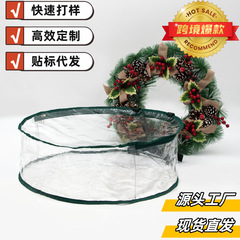 スポットクリスマスリース収納袋クリスマスツリー装飾pvcラウンドリース透明収納ハンギングバッグ