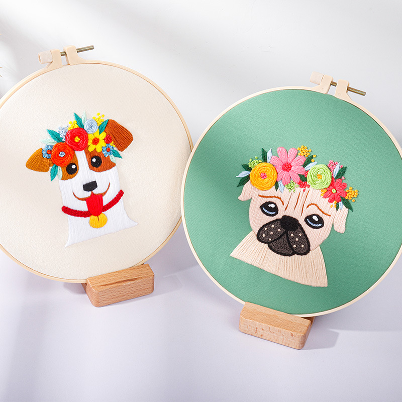 Nuevo original DIY bordado hecho a mano paquete material abstracto europeo perro animal traje fábrica para inglés